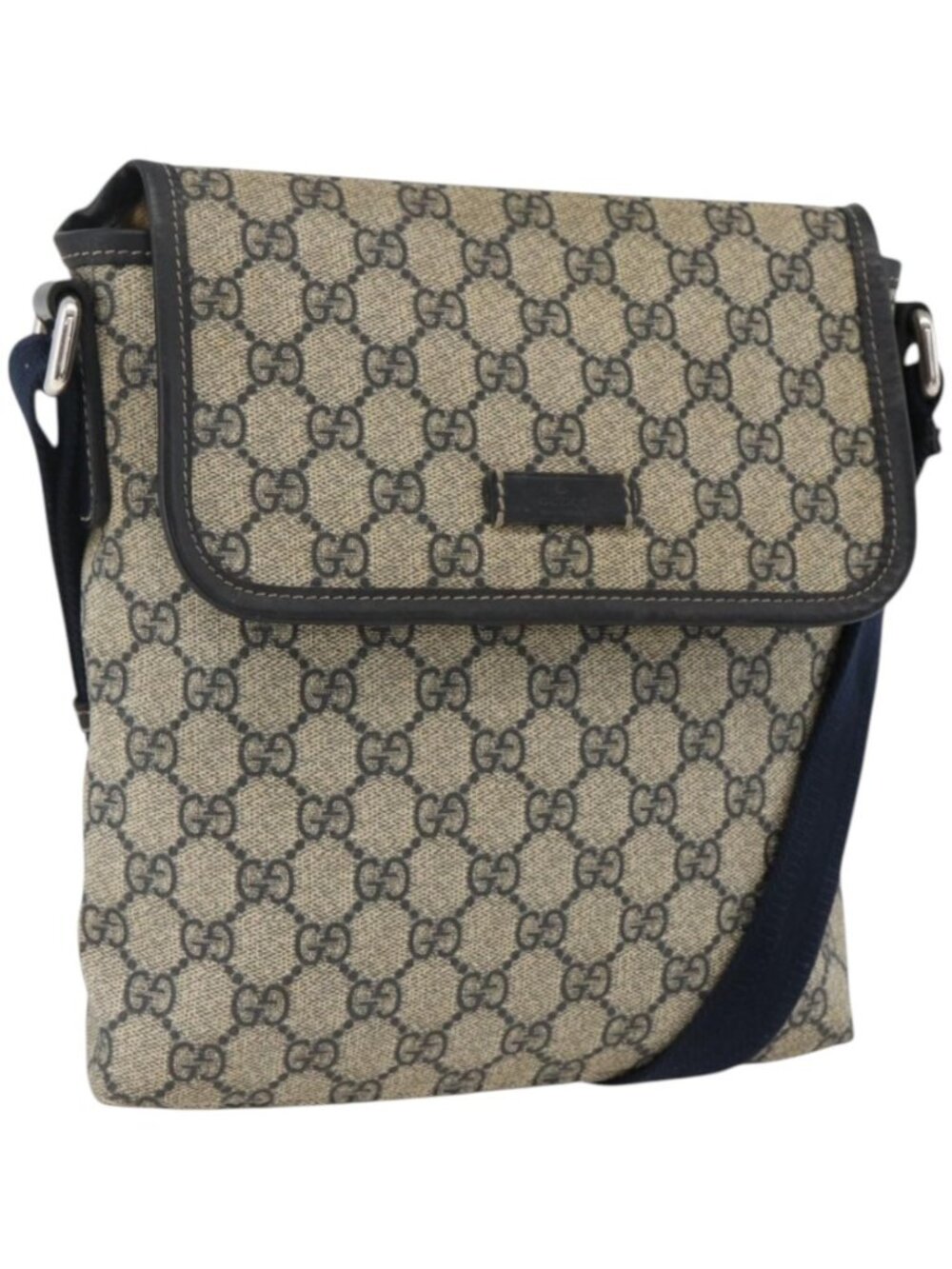 GUCCI GG Supreme Shoulder Bag PVC Navy Silver 223666